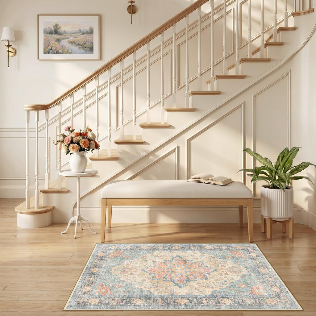 Washable Area Rug (Blue/Orange/Red / 2'6" x 4' (Rectangular))