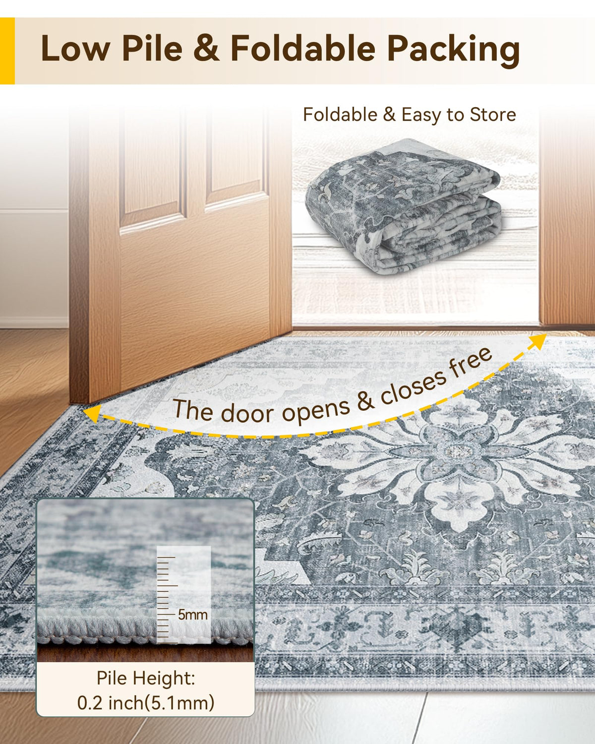 Washable Area Rug (Grey/White/Beige / 2'6" x 8' (Rectangular))