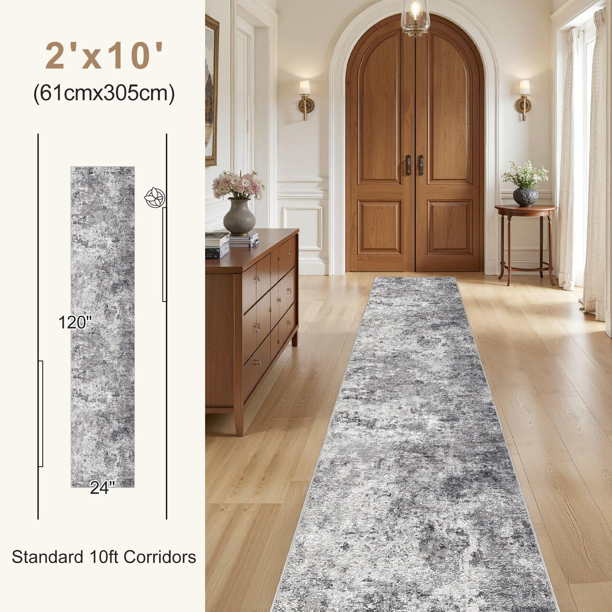 2x10 Washable Runner Rug for Hallway (Grey / 2' x 10' (Runner))
