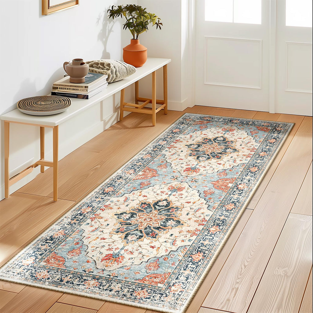 Washable Area Rug (Beige/Blue/Orange / 2' x 5' (Rectangular))