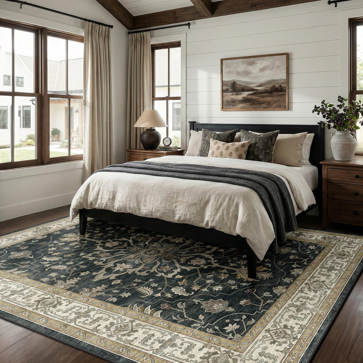 Washable Area Rug (Black/Vintage/Beige / 8' x 10' (Rectangular))