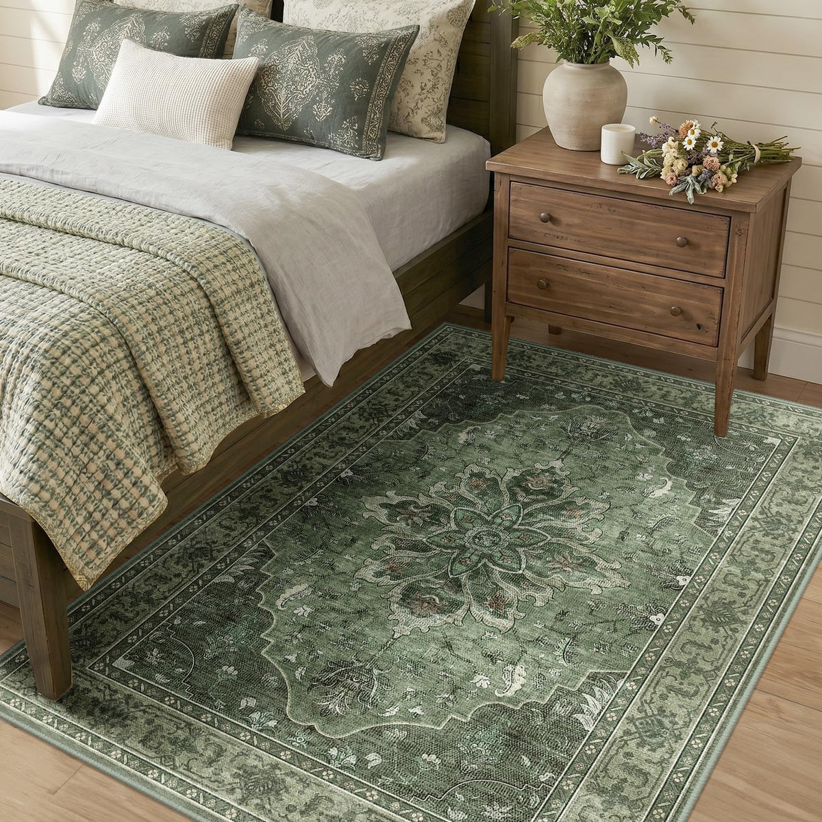 Washable Area Rug (Green/Dark Green/Gray / 4' x 6' (Rectangular))
