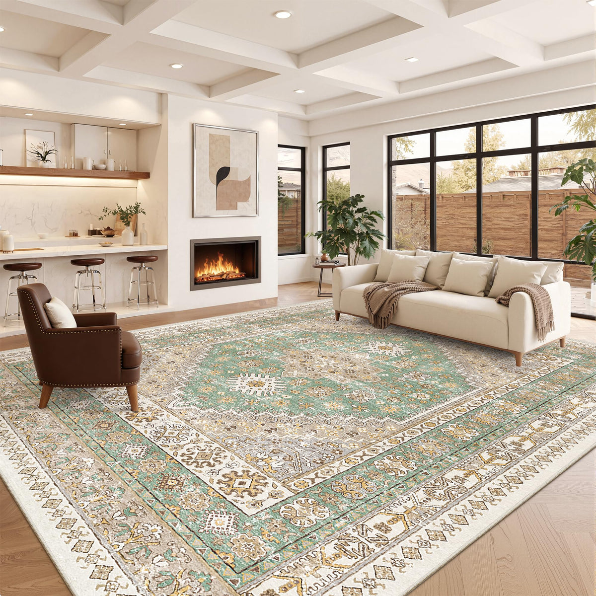 10x14 Area Rugs for Living Room (Green/Brown / 10' x 14' (Rectangular))