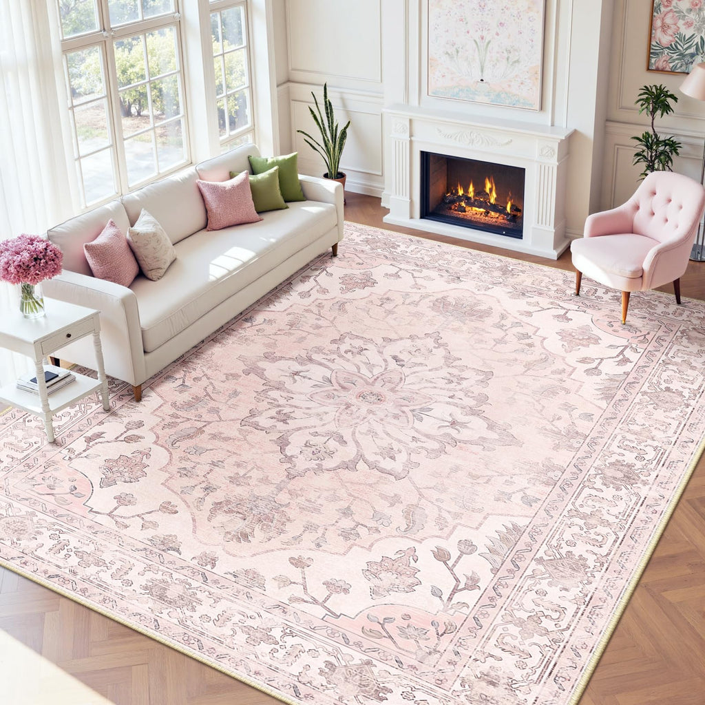 Washable Area Rug (Pink / 9' x 12' (Rectangular))