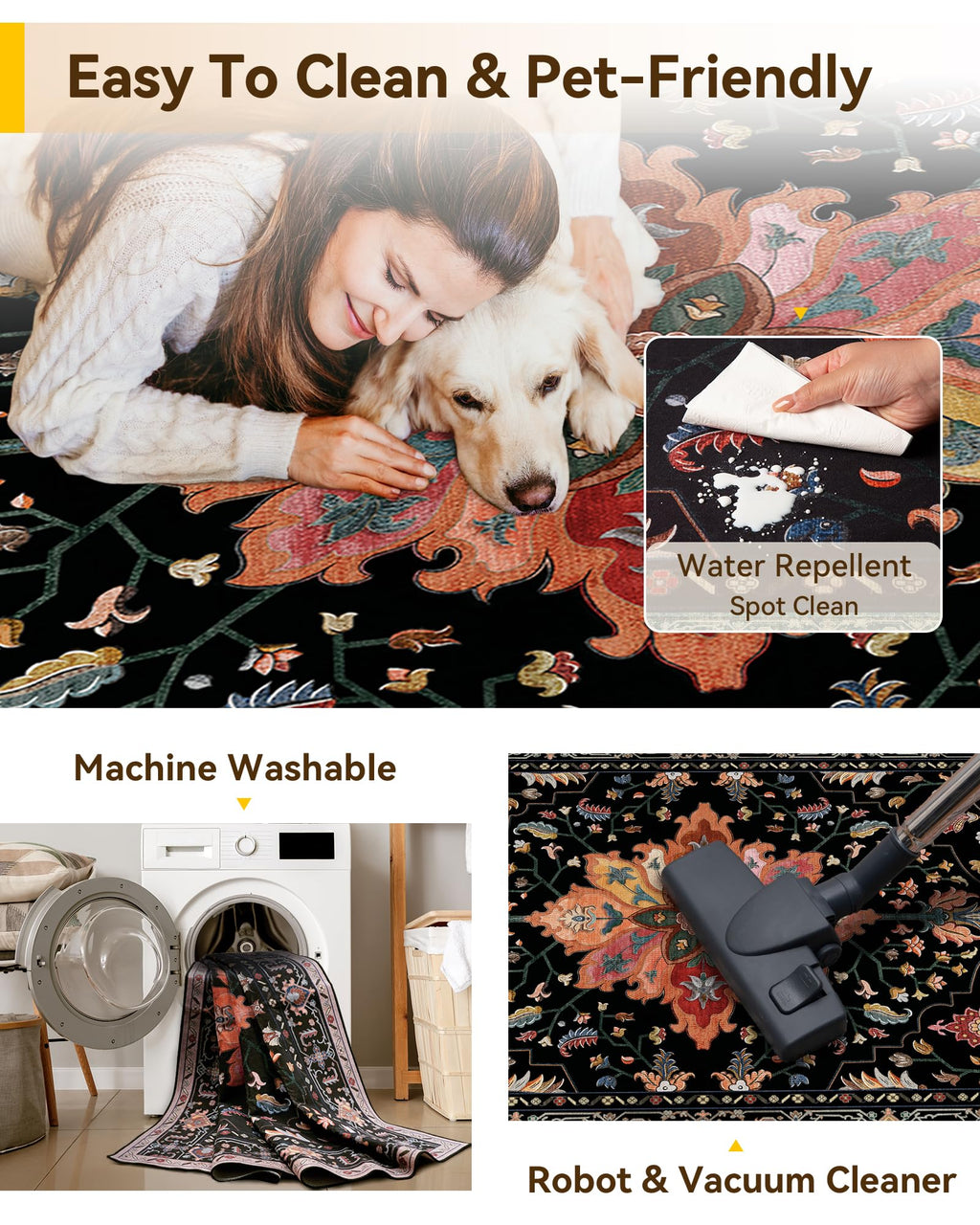 Washable Area Rug (Black/Colorful / 2' x 8' (Rectangular))