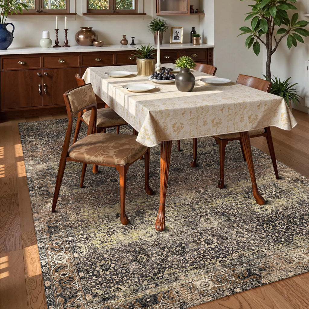 Washable Area Rug 5' x 7' Vintage Traditional Persian Mat (Umber and Slate / 5' x 7' (Rectangular))