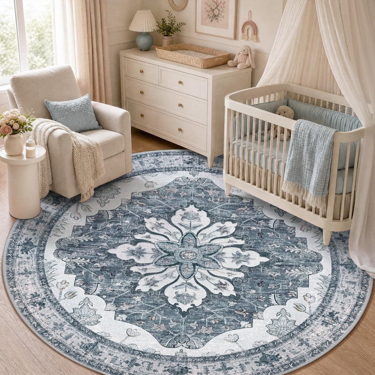 Washable Area Rug (Grey/White/Beige / 5' (Round))