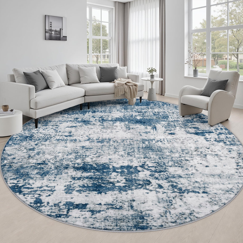 Round Area Rug Living Room (Blue / 6' (Round))