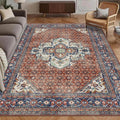 Washable Area Rug 9' x 12' Vintage Traditional Persian Mat (Terracotta and Navy / 9' x 12' (Rectangular))