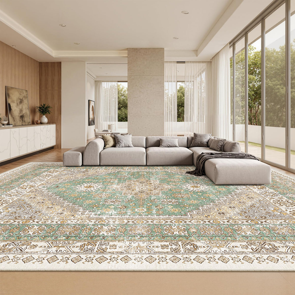 10x14 Area Rugs for Living Room (Green/Brown / 10' x 14' (Rectangular))