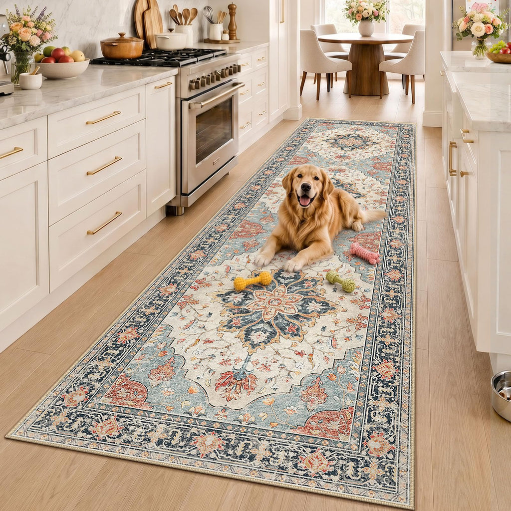 Washable Area Rug (Beige/Blue/Orange / 3' x 10' (Rectangular))