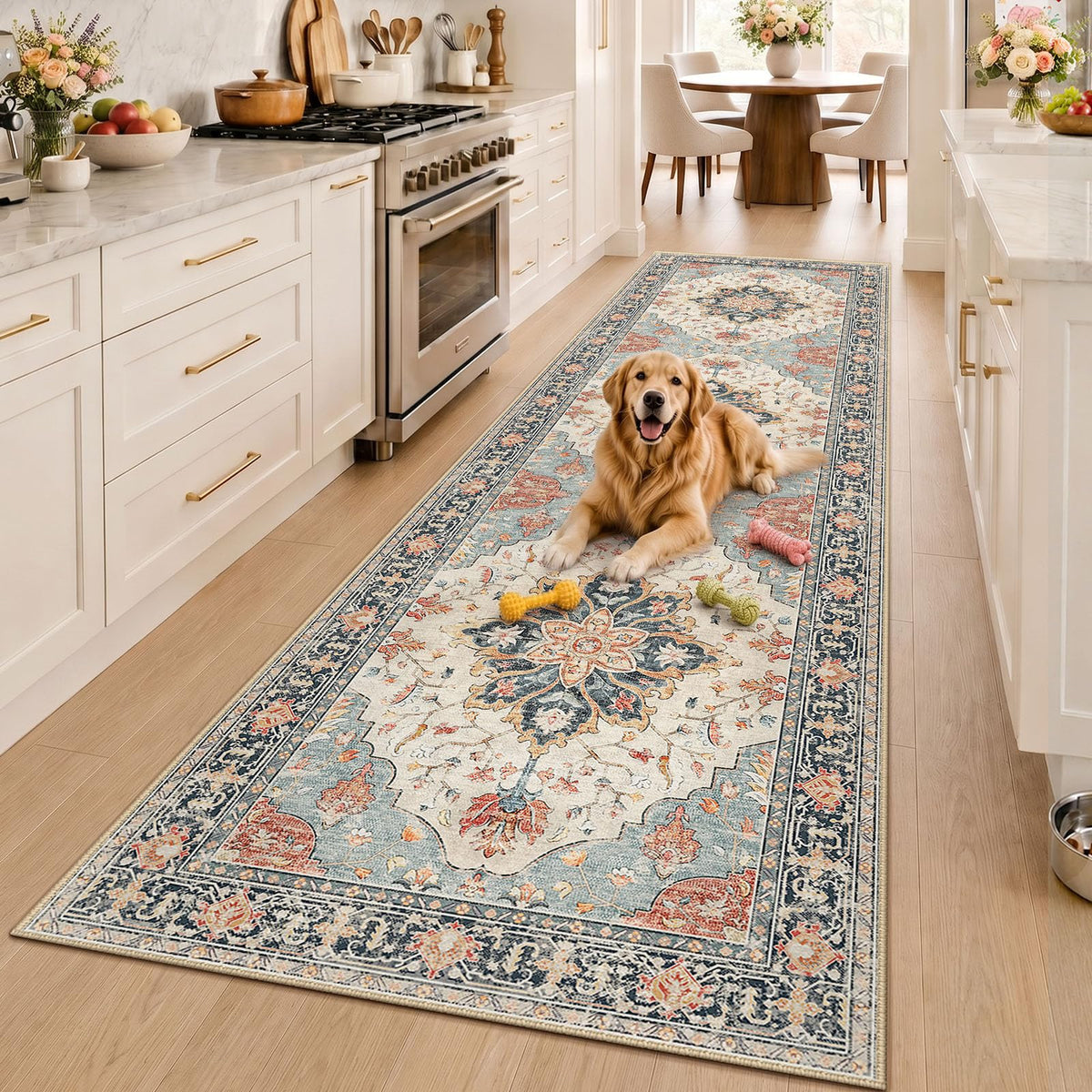Washable Area Rug (Beige/Blue/Orange / 3' x 10' (Rectangular))