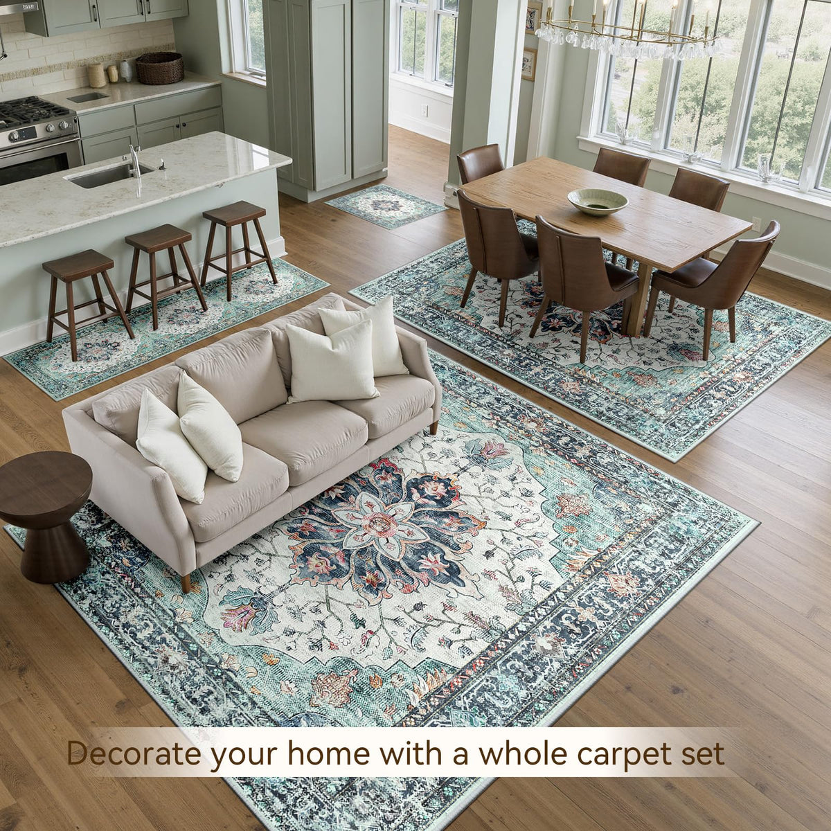 Washable Area Rug (Teal Green/White/Navy / 5' x 8' (Rectangular))