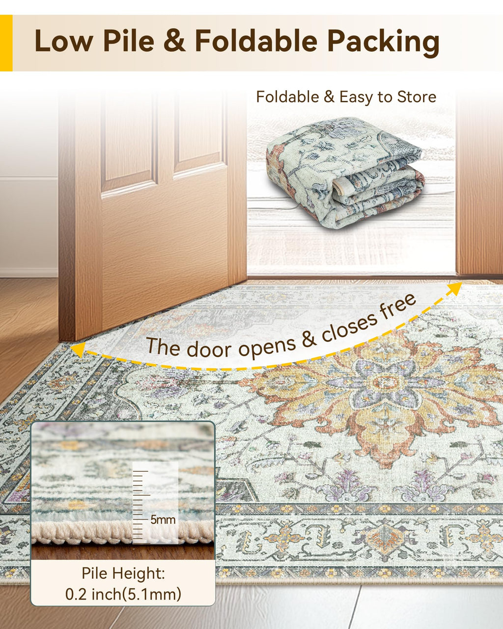 Washable Area Rug (Beige/Carbon Grey/Orange / 5' x 8' (Rectangular))