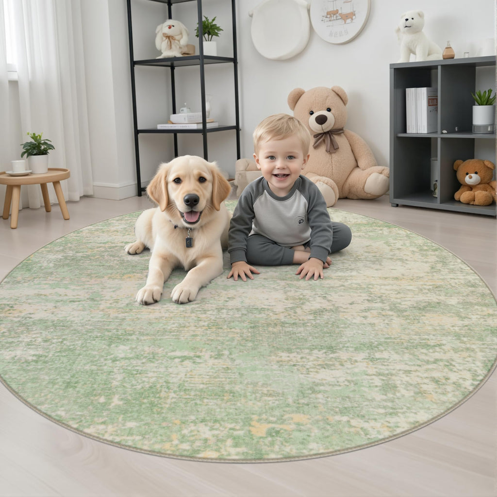 Round Area Rug Living Room (Green Cream / 4' (Round))