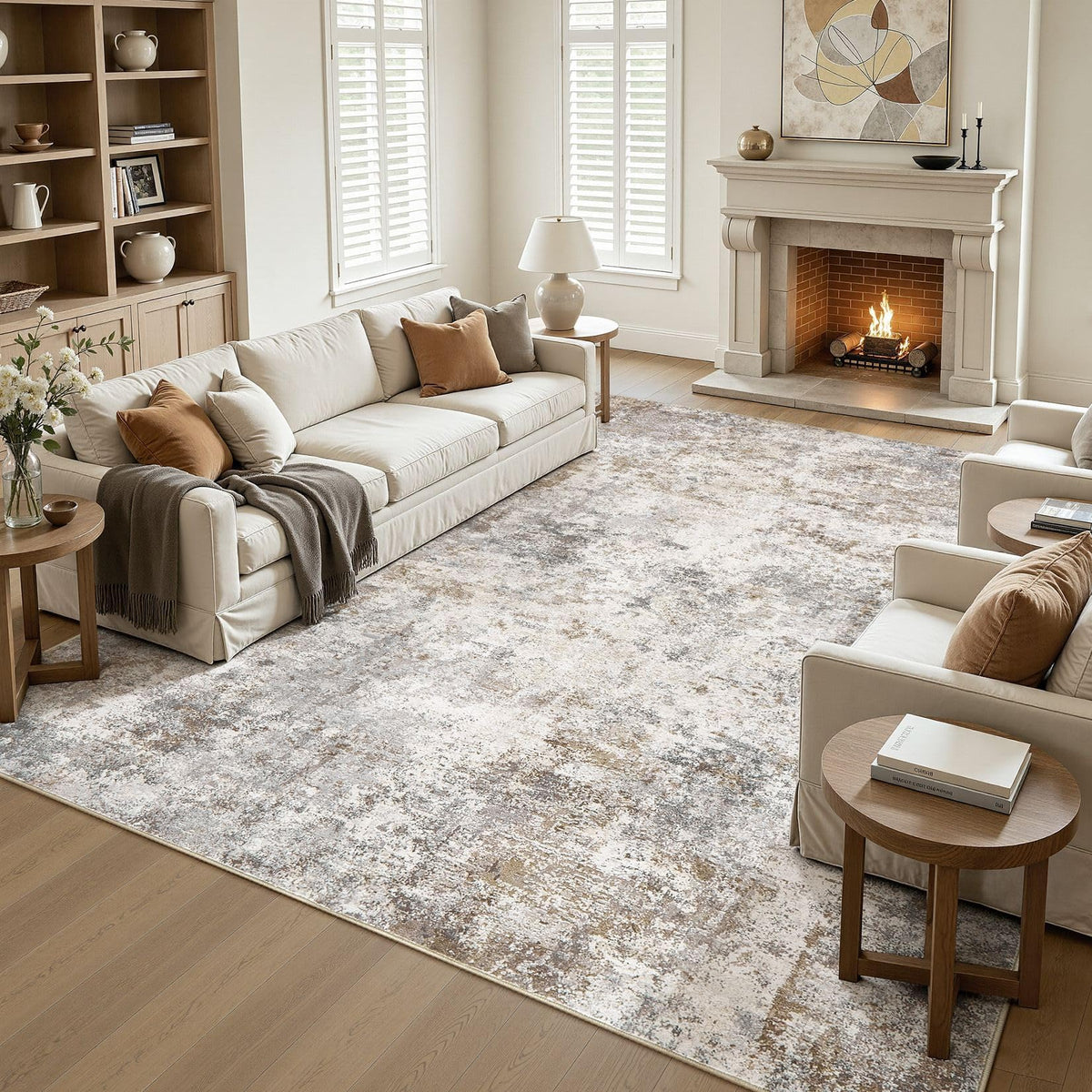10x12 Area Rug Living Room Rugs Washable Neutral Brown Grey Carpet (Brown Grey / 10' x 12' (Rectangular))