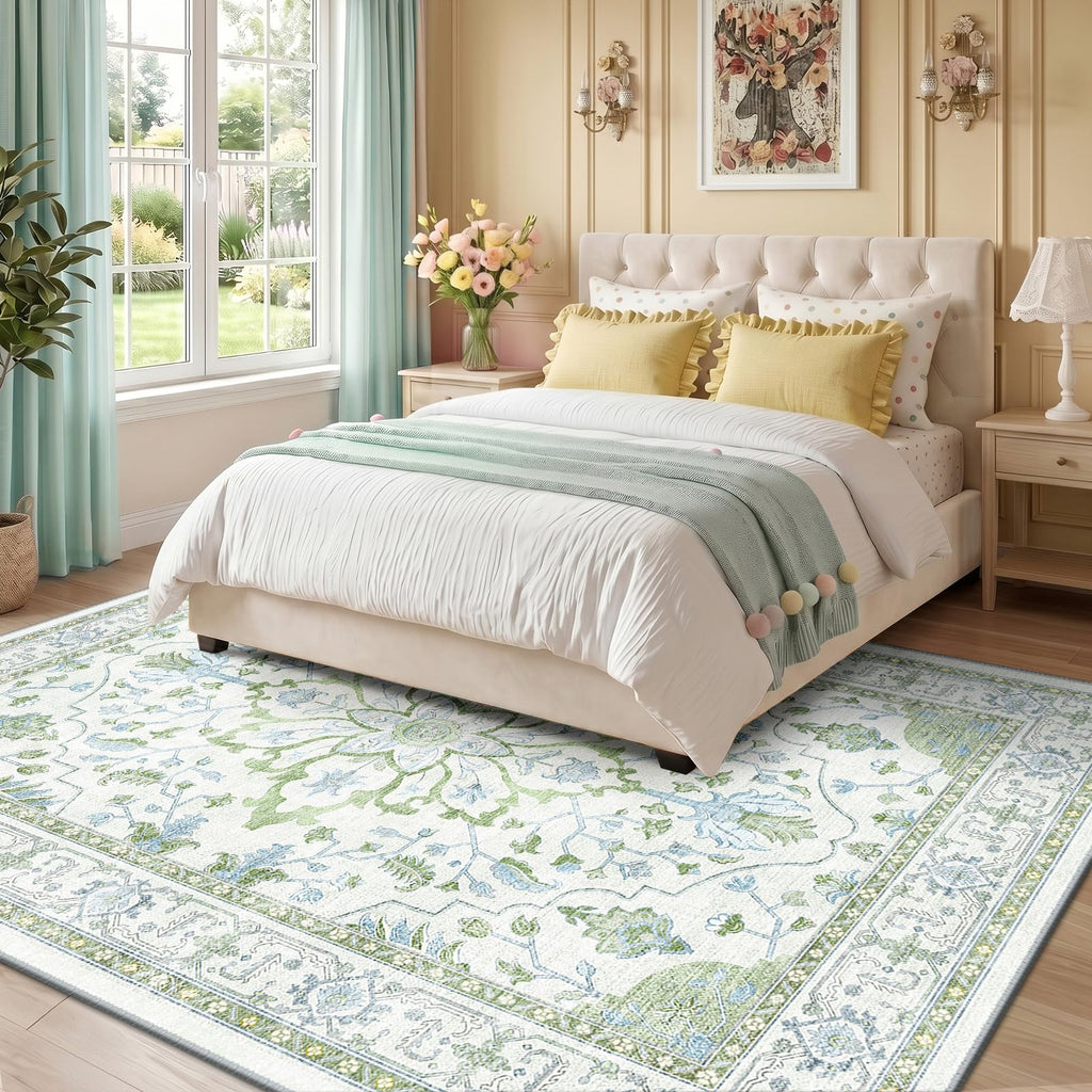 Washable Area Rug (Green/White/Blue / 6' x 9' (Rectangular))