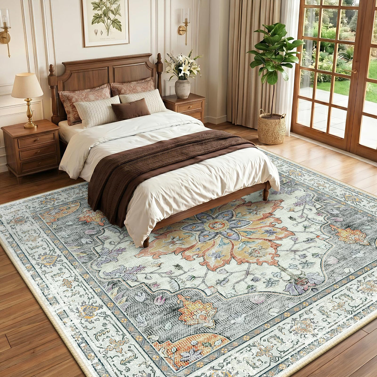 Washable Area Rug (Beige/Carbon Grey/Orange / 8' x 8' (Square))