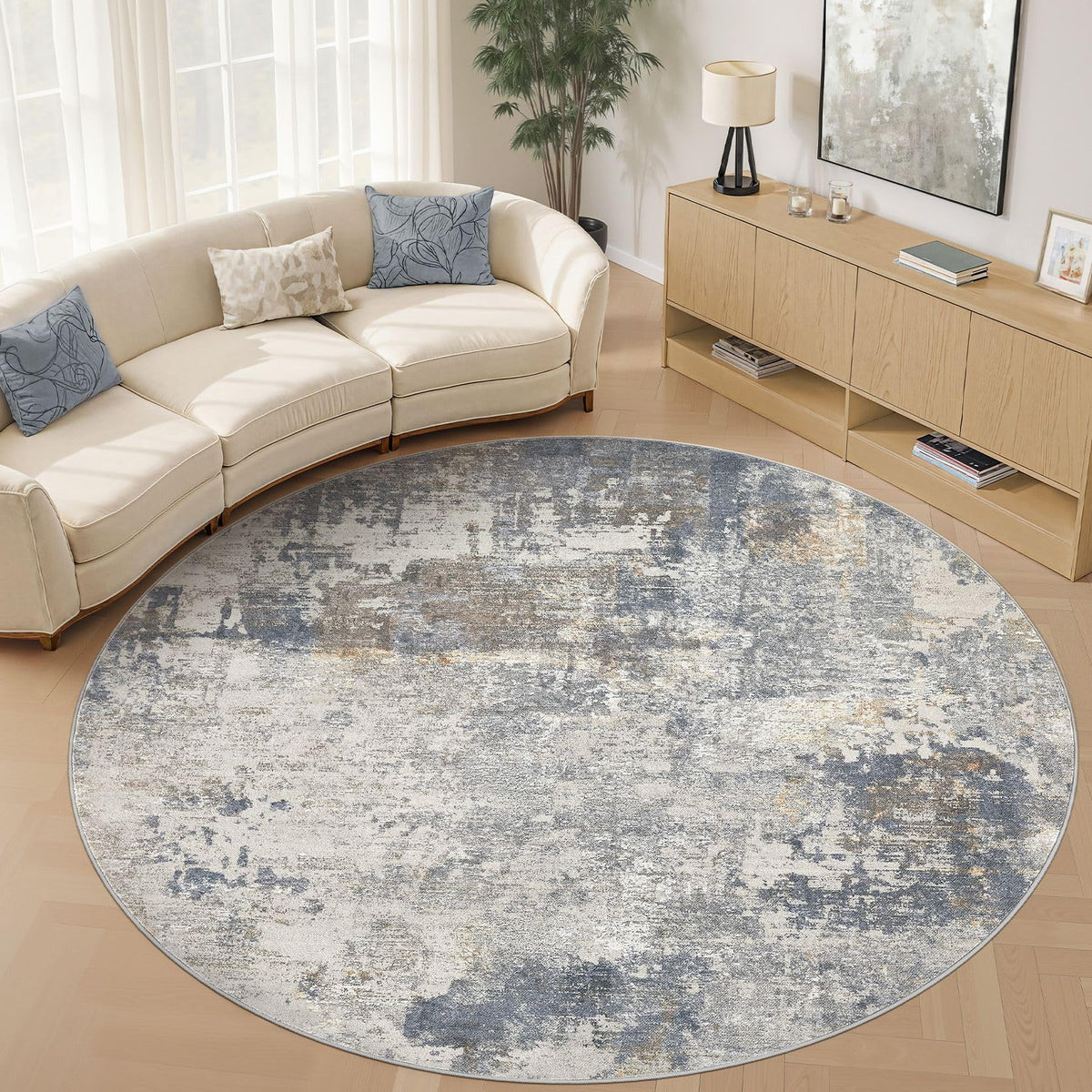 10ft Round Area Rug Living Room Rugs (Blue Grey / 10' (Round))