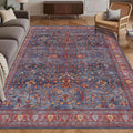 Washable Area Rug 8' x 10' Vintage Traditional Persian Mat (Indigo and Crimson / 8' x 10' (Rectangular))