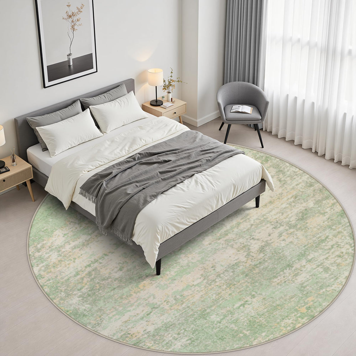 Round Area Rug Living Room (Green Cream / 5' (Round))