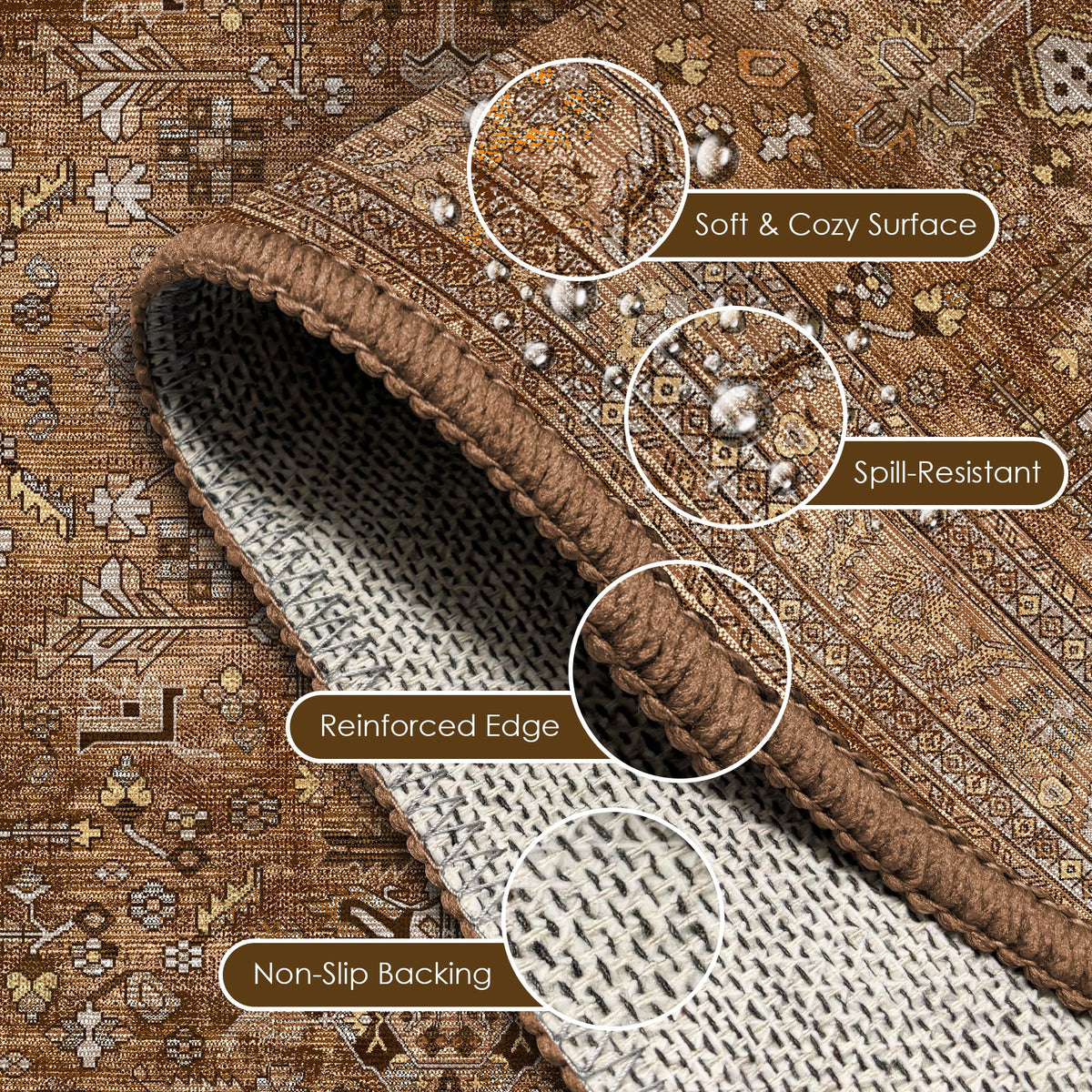 Washable Area Rug 4' x 6' Vintage Traditional Persian Mat (Bronze and Ivory / 4' x 6' (Rectangular))