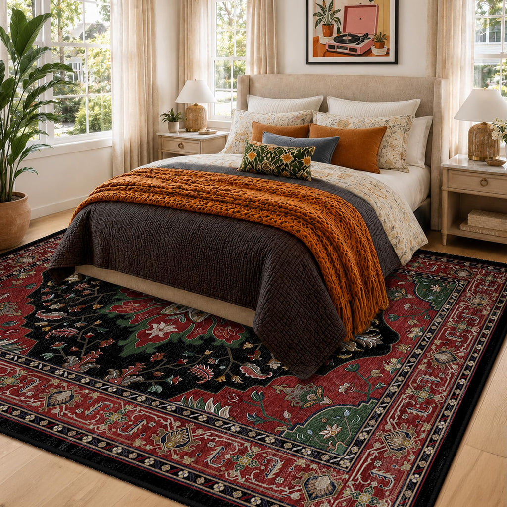 Washable Area Rug (Red / Black / 5' x 7' (Rectangular))