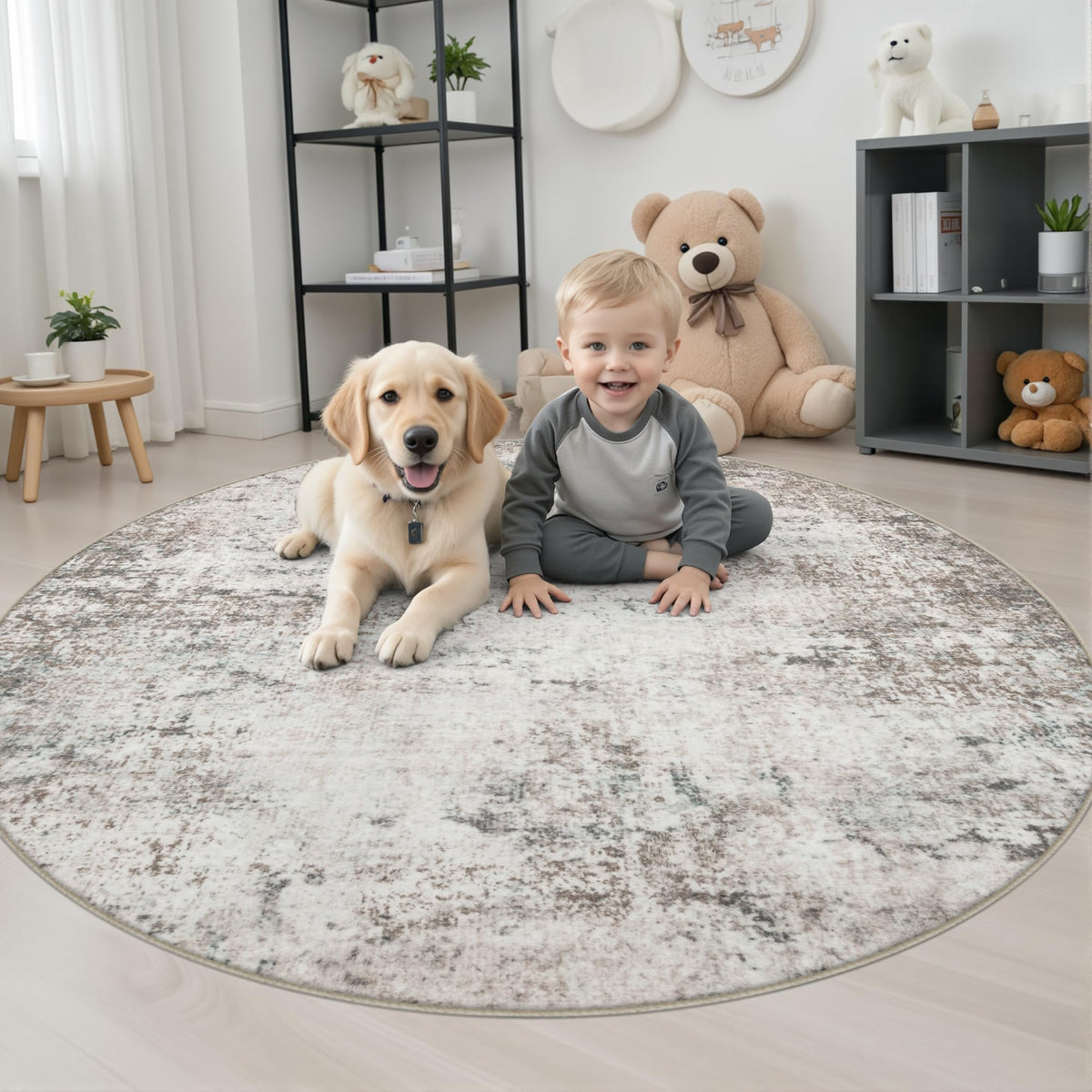 Round Area Rug Living Room (Brown Grey / 4' (Round))