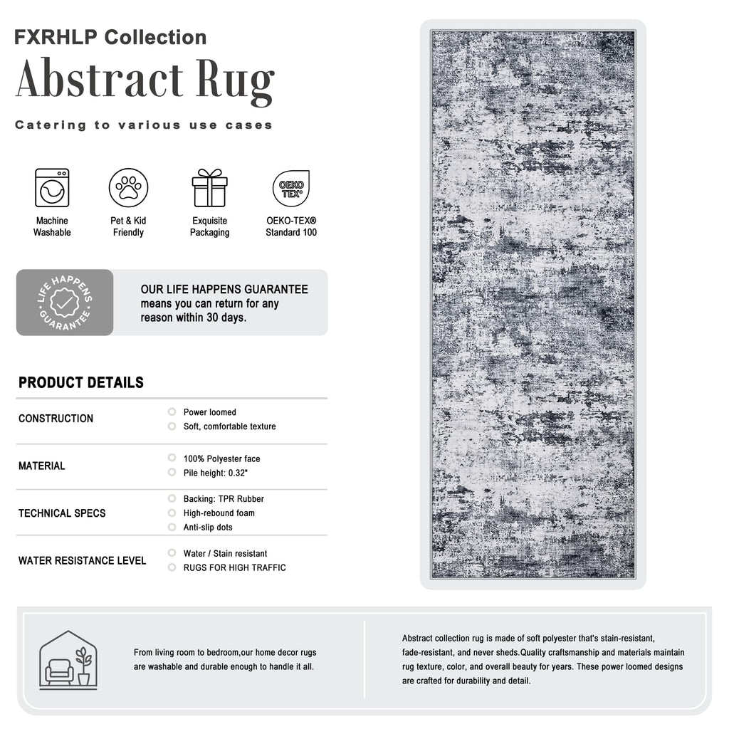 2.6x8 Washable Runner Rug：Modern Abstract Kitchen Soft Carpet Grey (Grey / 2'6" x 8' (Rectangular))