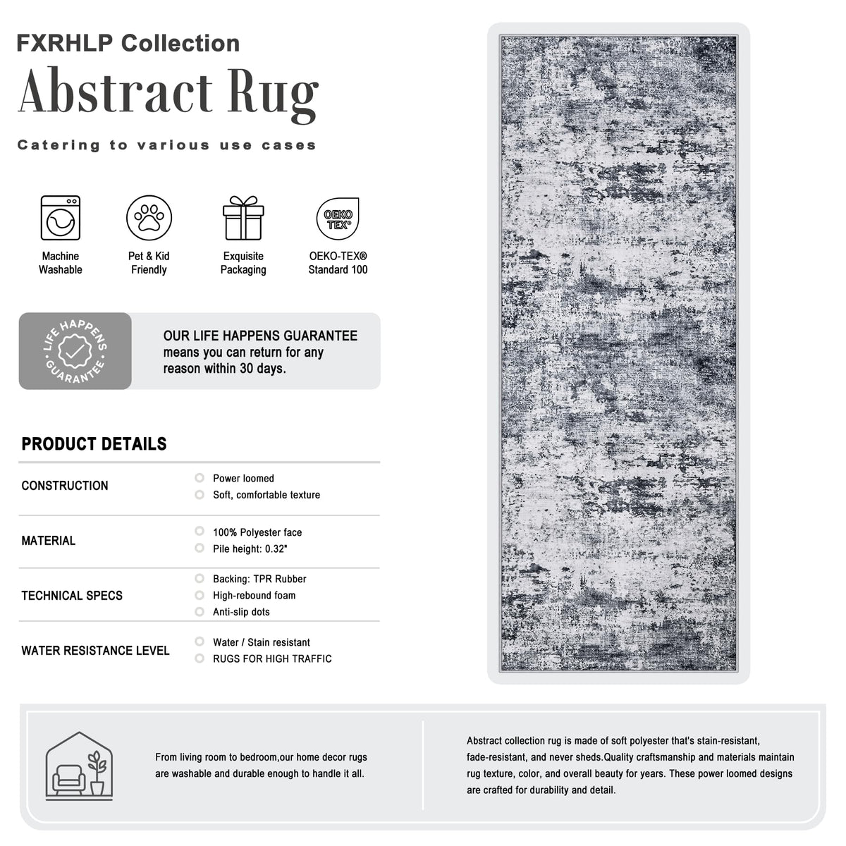2.6x8 Washable Runner Rug：Modern Abstract Kitchen Soft Carpet Grey (Grey / 2'6" x 8' (Rectangular))