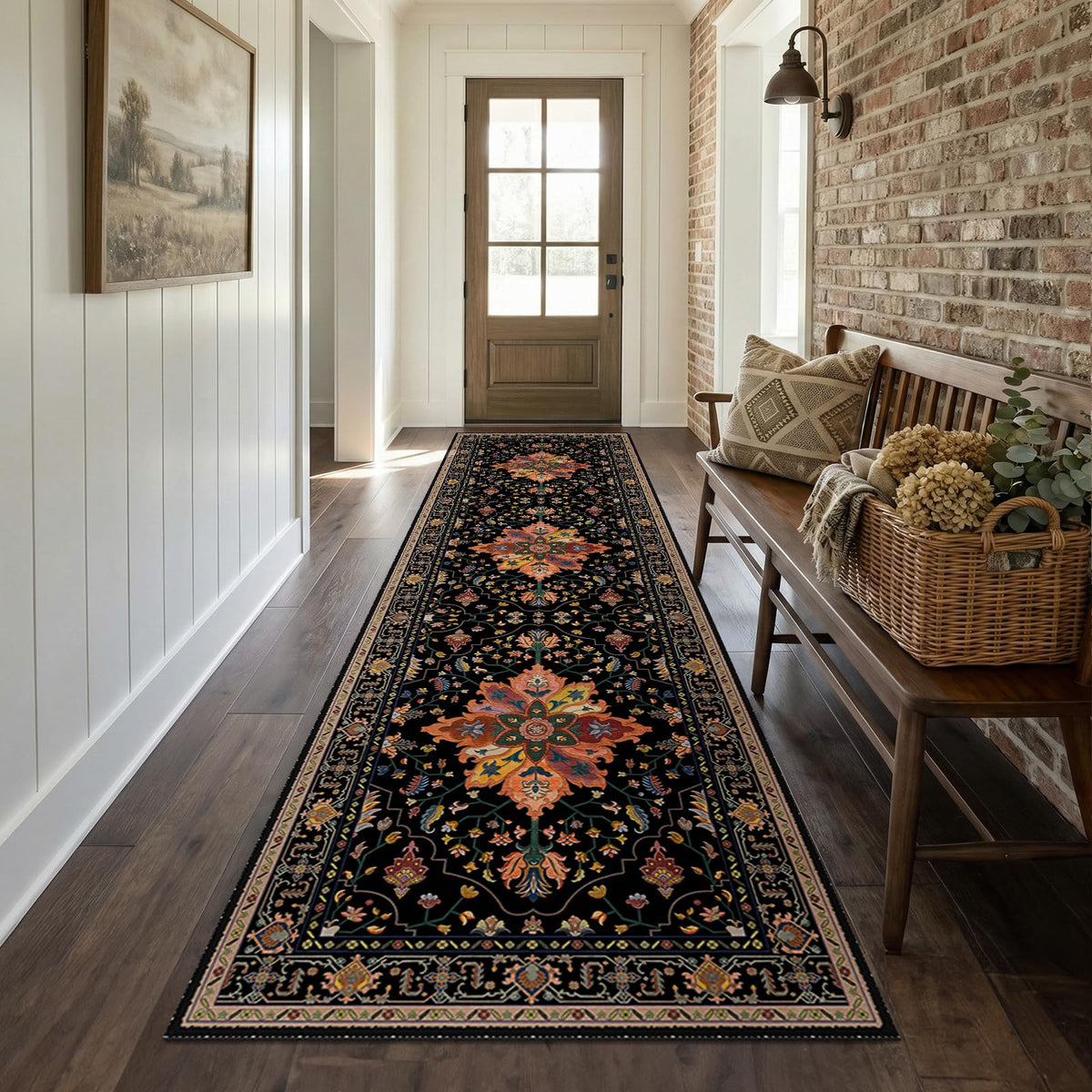 Washable Area Rug (Black/Colorful / 2' x 8' (Rectangular))