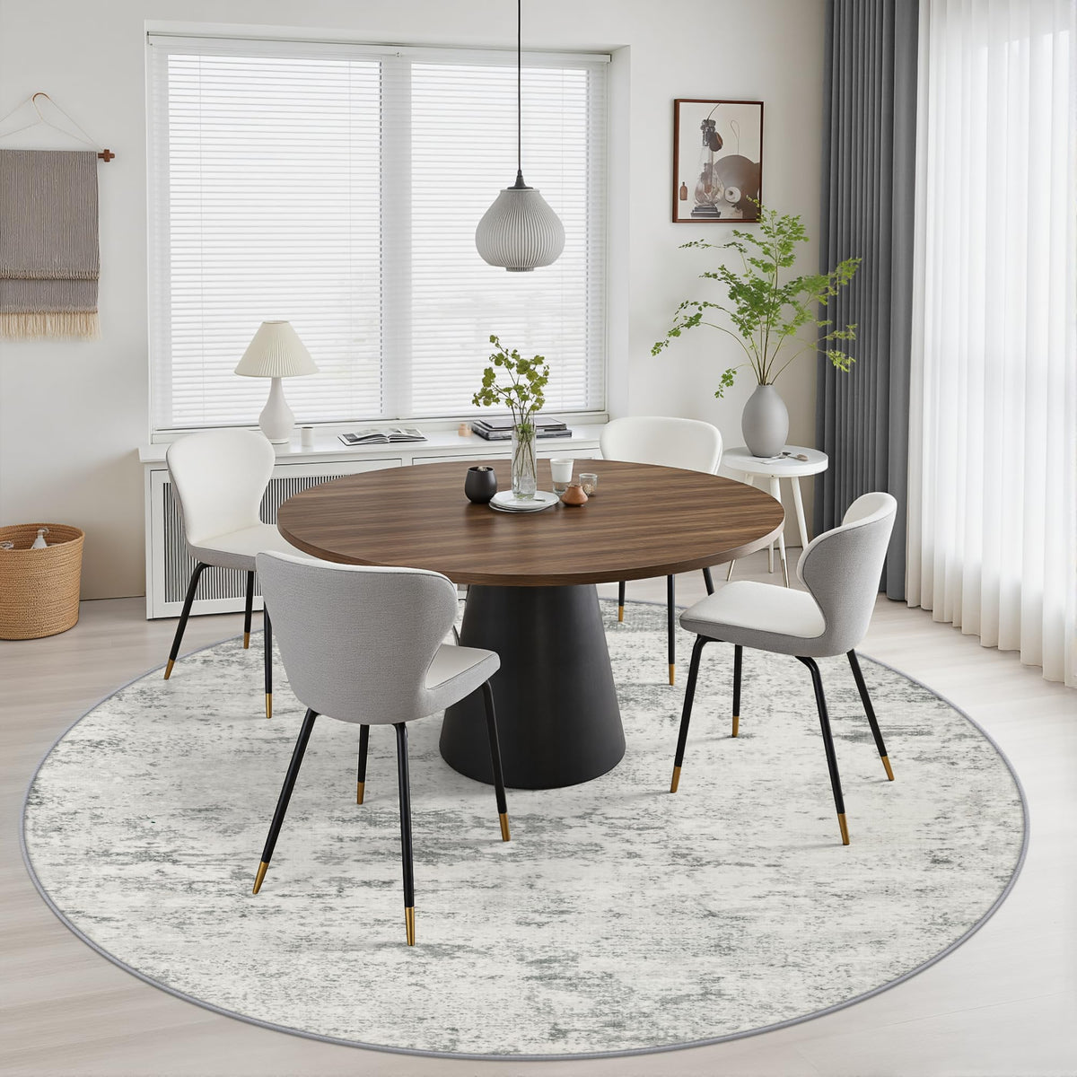 Round Area Rug Living Room (Grey White / 8' (Round))