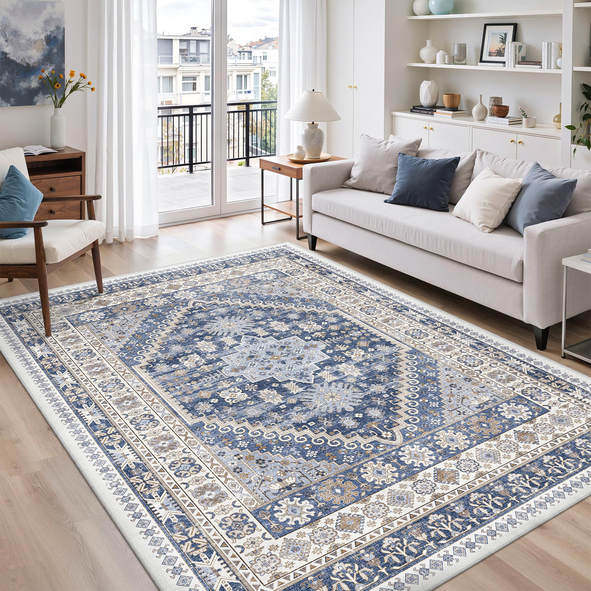 5x8 Area Rugs for Living Room (Blue/Beige / 5' x 8' (Rectangular))