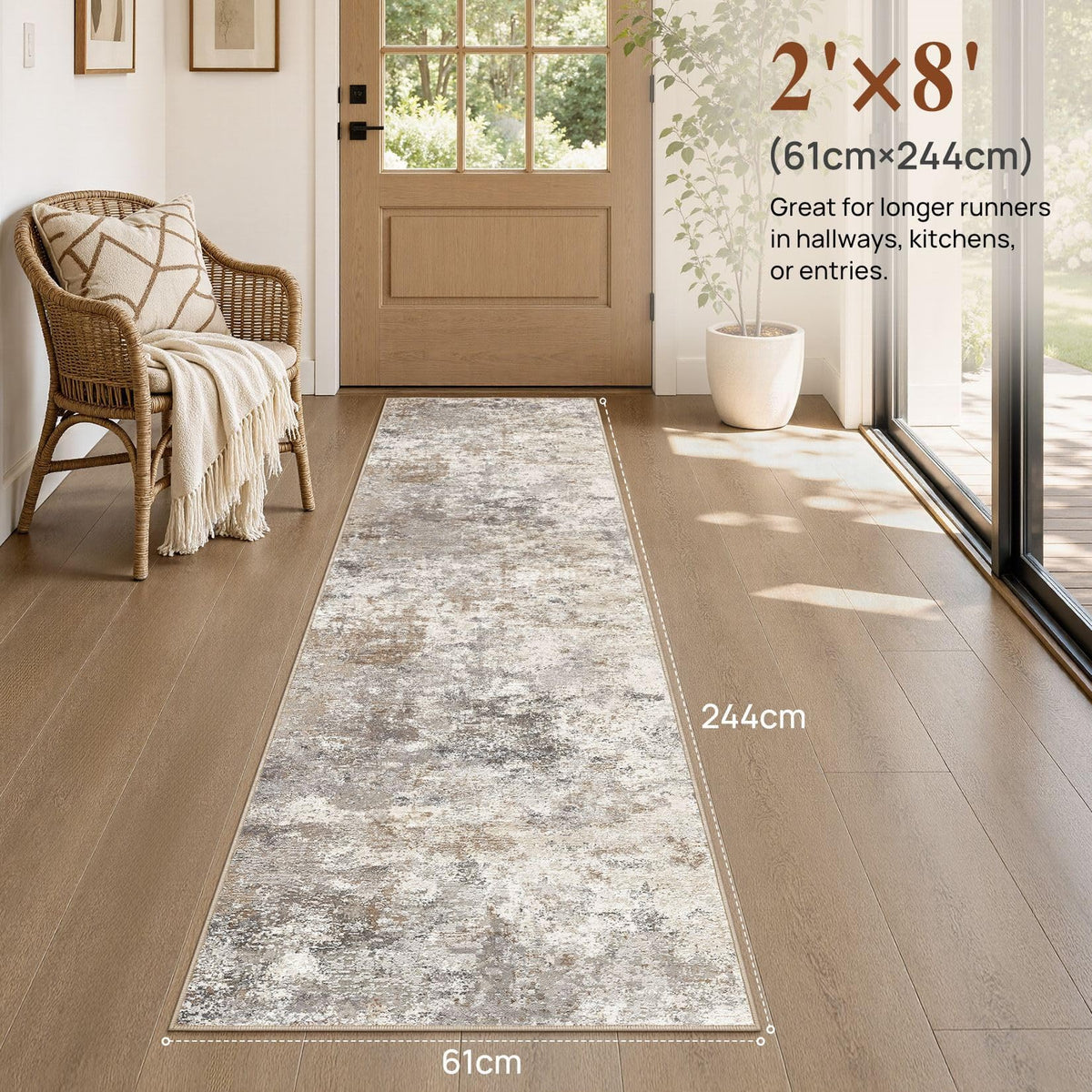 2x8 Washable Runner Rug for Hallway (Brown Grey / 2' x 8' (Runner))