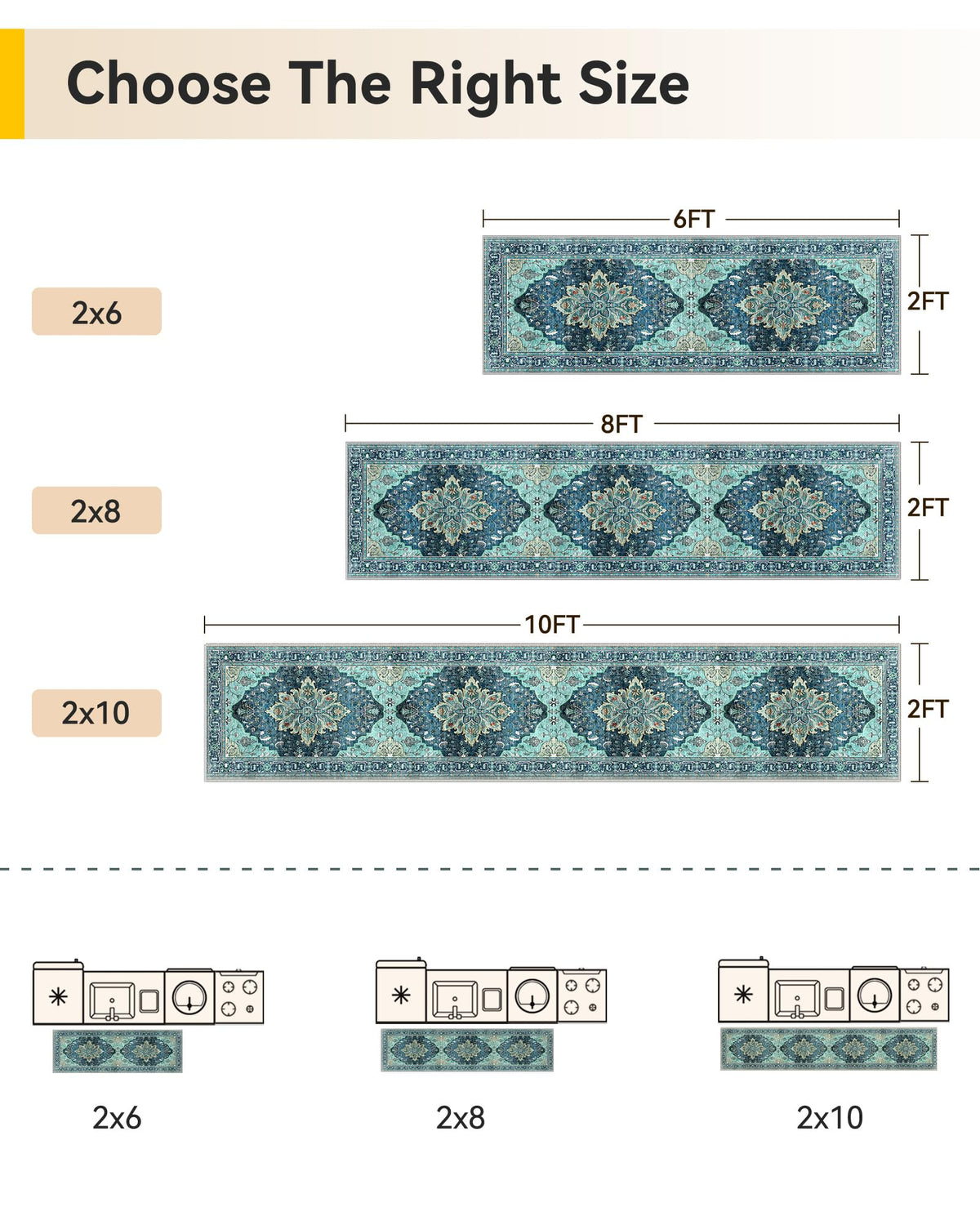 Washable Area Rug (Teal / 2' x 8' (Rectangular))