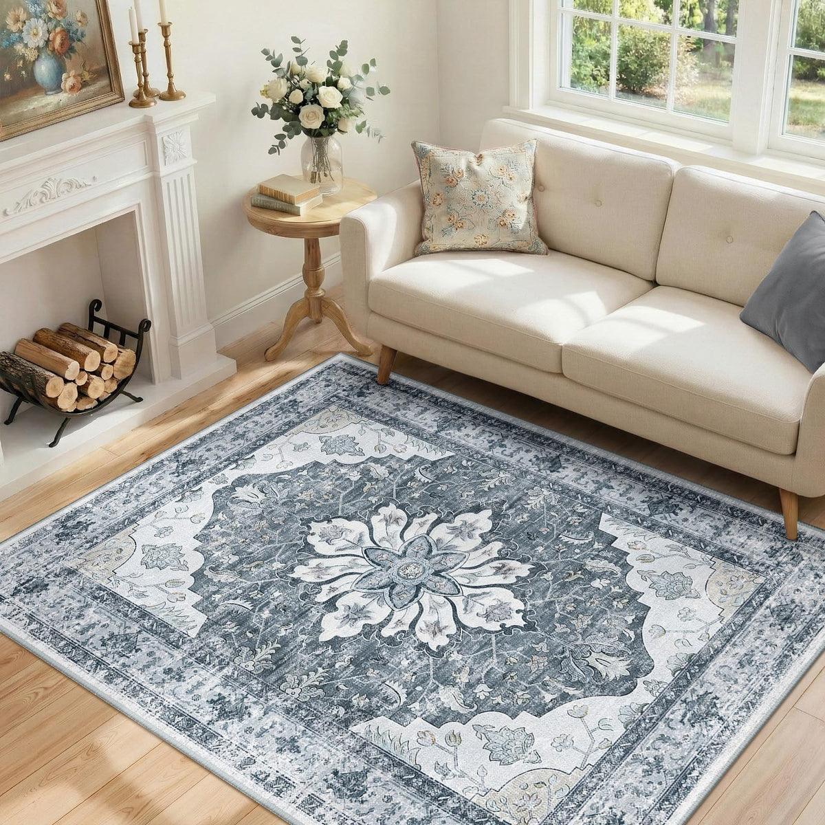 Washable Area Rug (Grey/White/Beige / 4' x 6' (Rectangular))