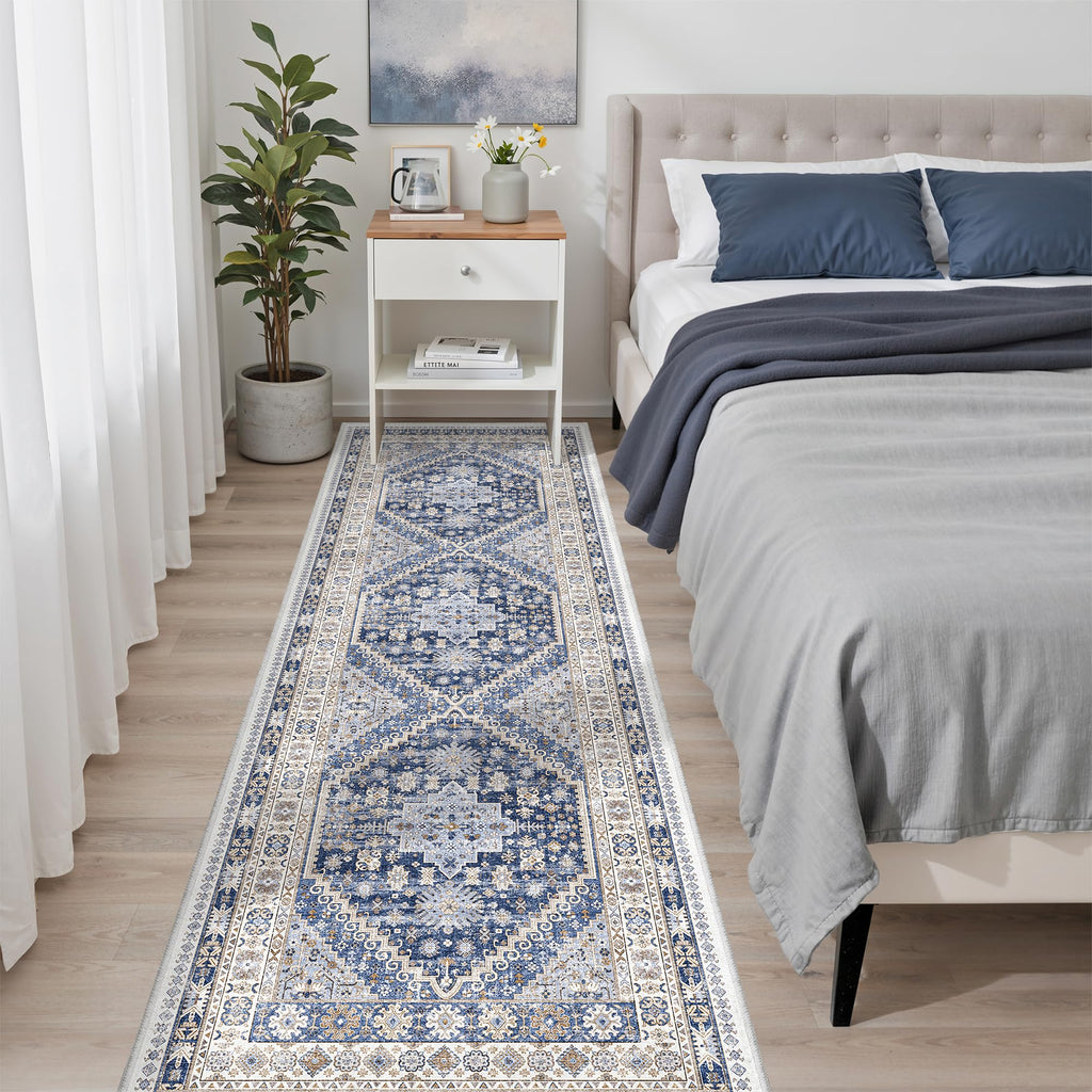 2'6 x 8' Runner Rug Non Slip (Blue/Beige / 2'6" x 8' (Runner))