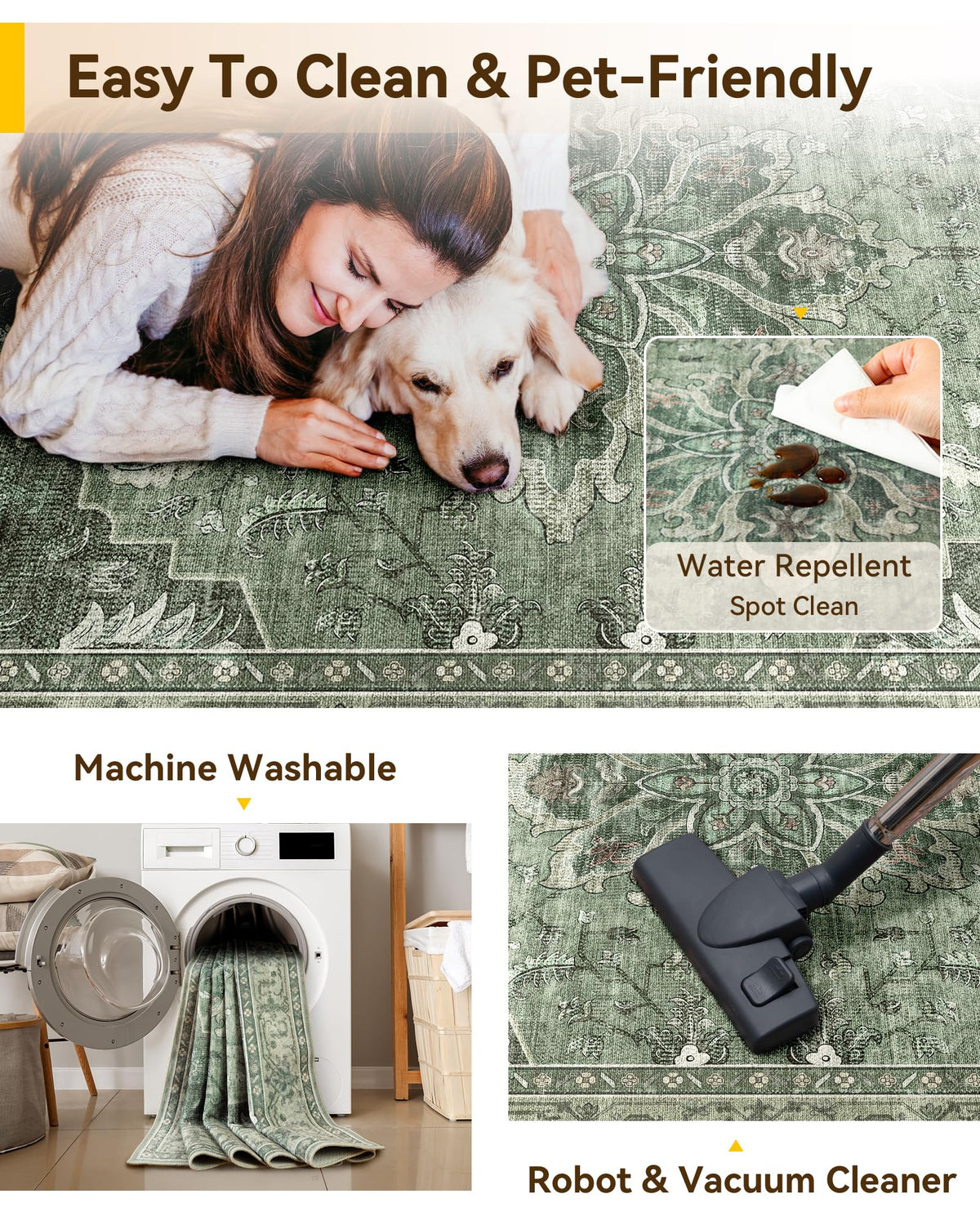 Washable Area Rug (Green/Dark Green/Gray / 6' x 9' (Rectangular))