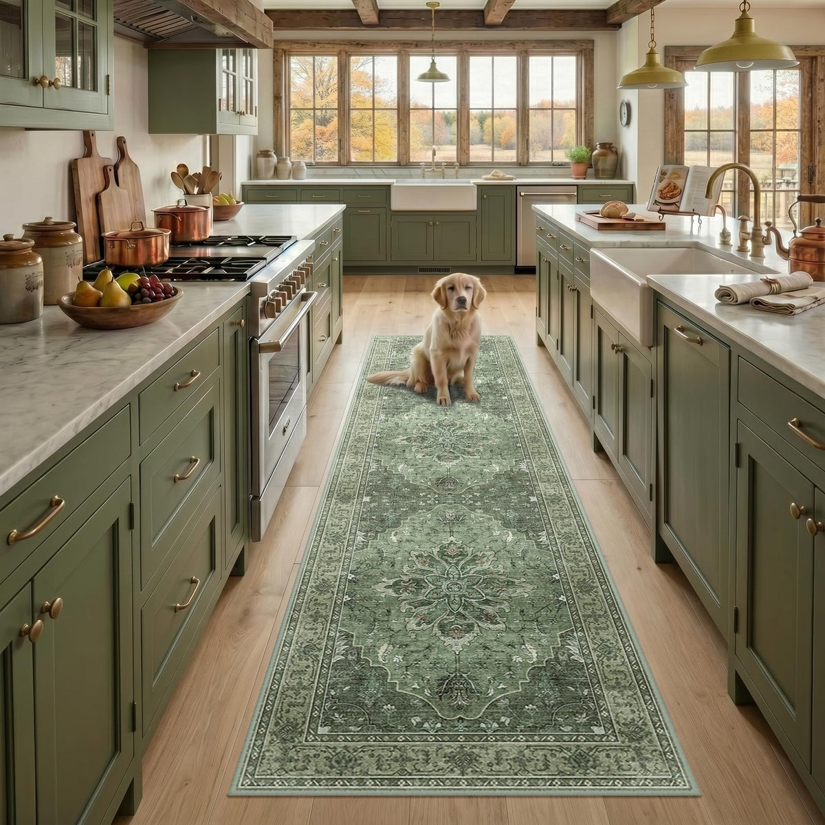 Washable Area Rug (Green/Dark Green/Gray / 2' x 7' (Rectangular))