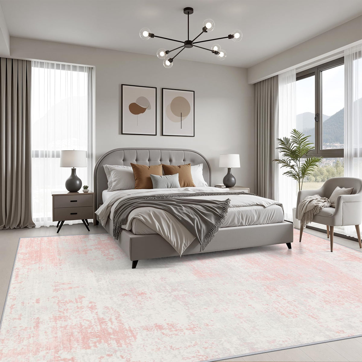 5x8 Area Rug Living Room (Pink White / 5' x 8' (Rectangular))