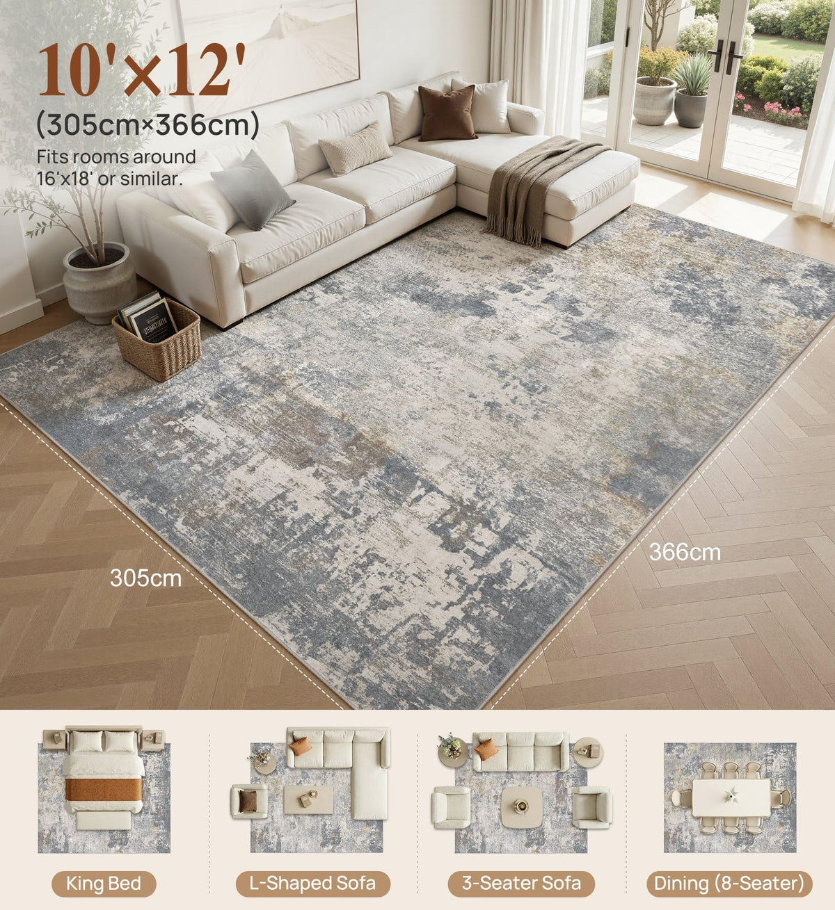 10x12 Area Rug Living Room Rugs (Blue Grey / 10' x 12' (Rectangular))