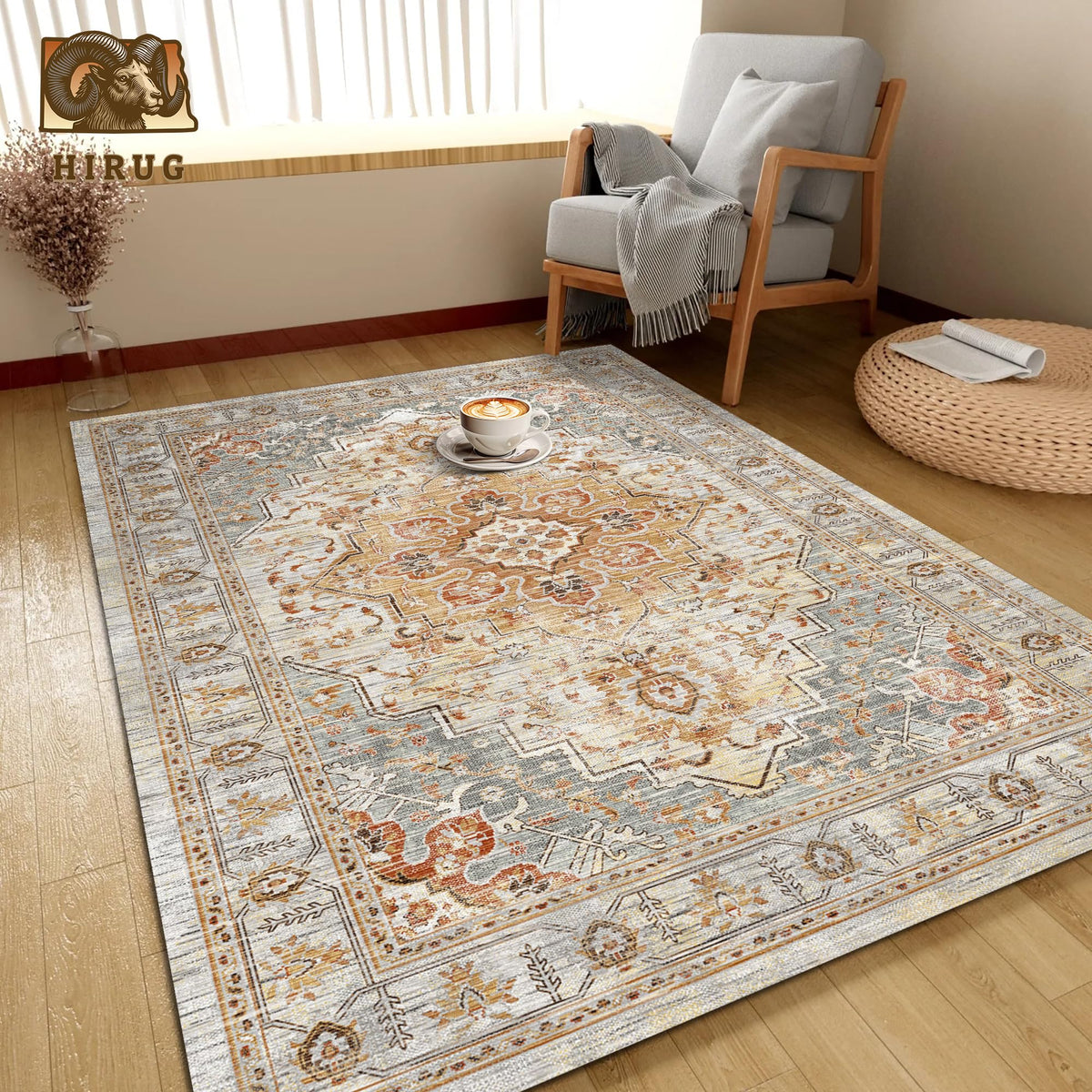 Washable Area Rug 9' x 12' Vintage Traditional Persian Mat (Dove Gray and Coral / 9' x 12' (Rectangular))