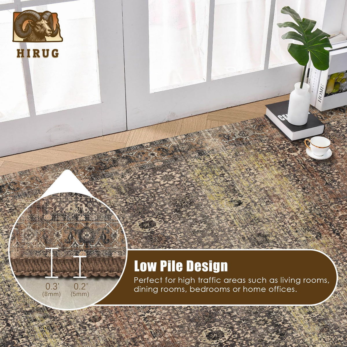 Washable Area Rug 5' x 7' Vintage Traditional Persian Mat (Umber and Slate / 5' x 7' (Rectangular))