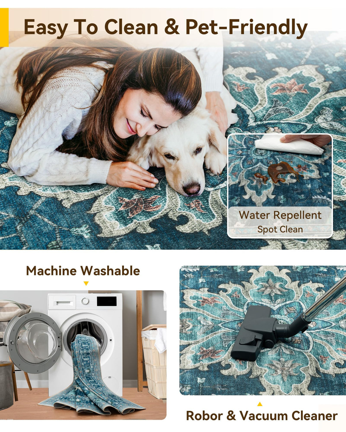 Washable Area Rug (Teal / 3' x 12' (Rectangular))