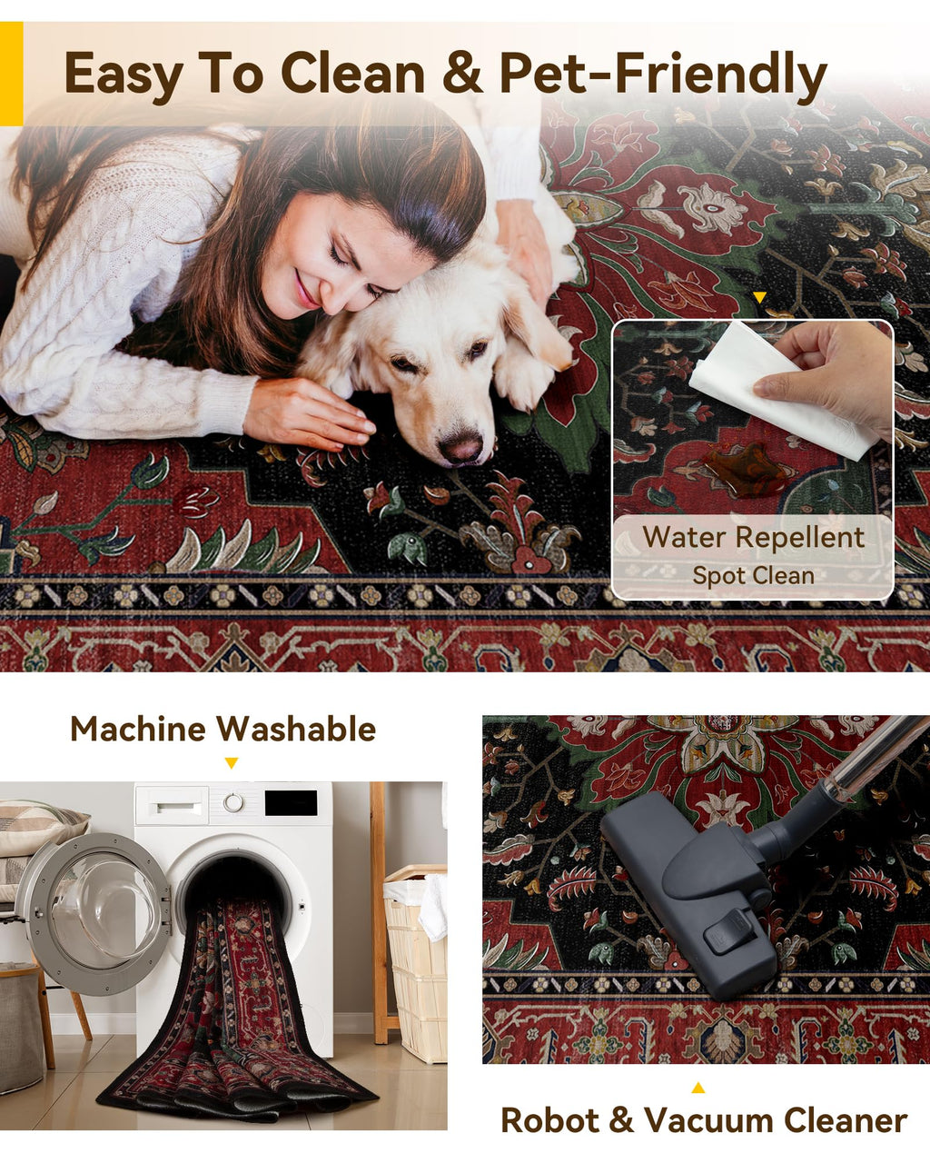 Washable Area Rug (Red / Black / 5' x 7' (Rectangular))