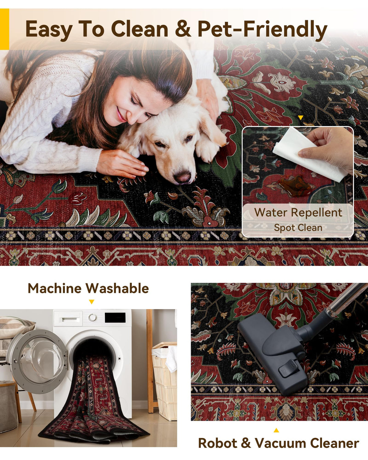 Washable Area Rug (Red / Black / 5' x 7' (Rectangular))