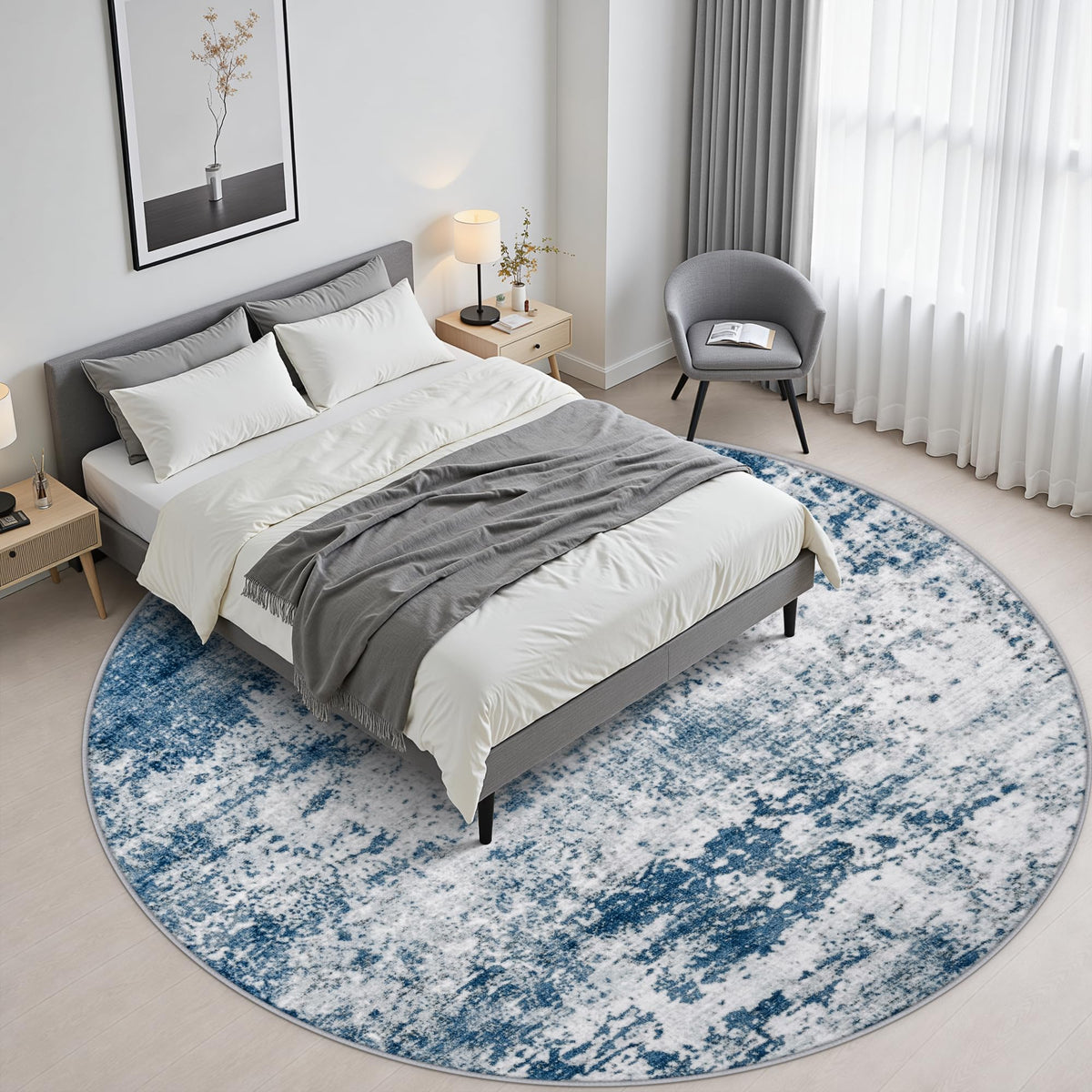 Round Area Rug Living Room (Blue / 6' (Round))