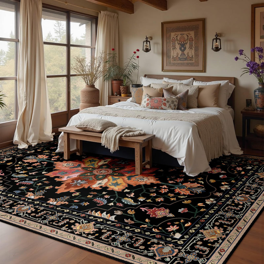 Washable Area Rug (Black/Colorful / 10' x 12' (Rectangular))