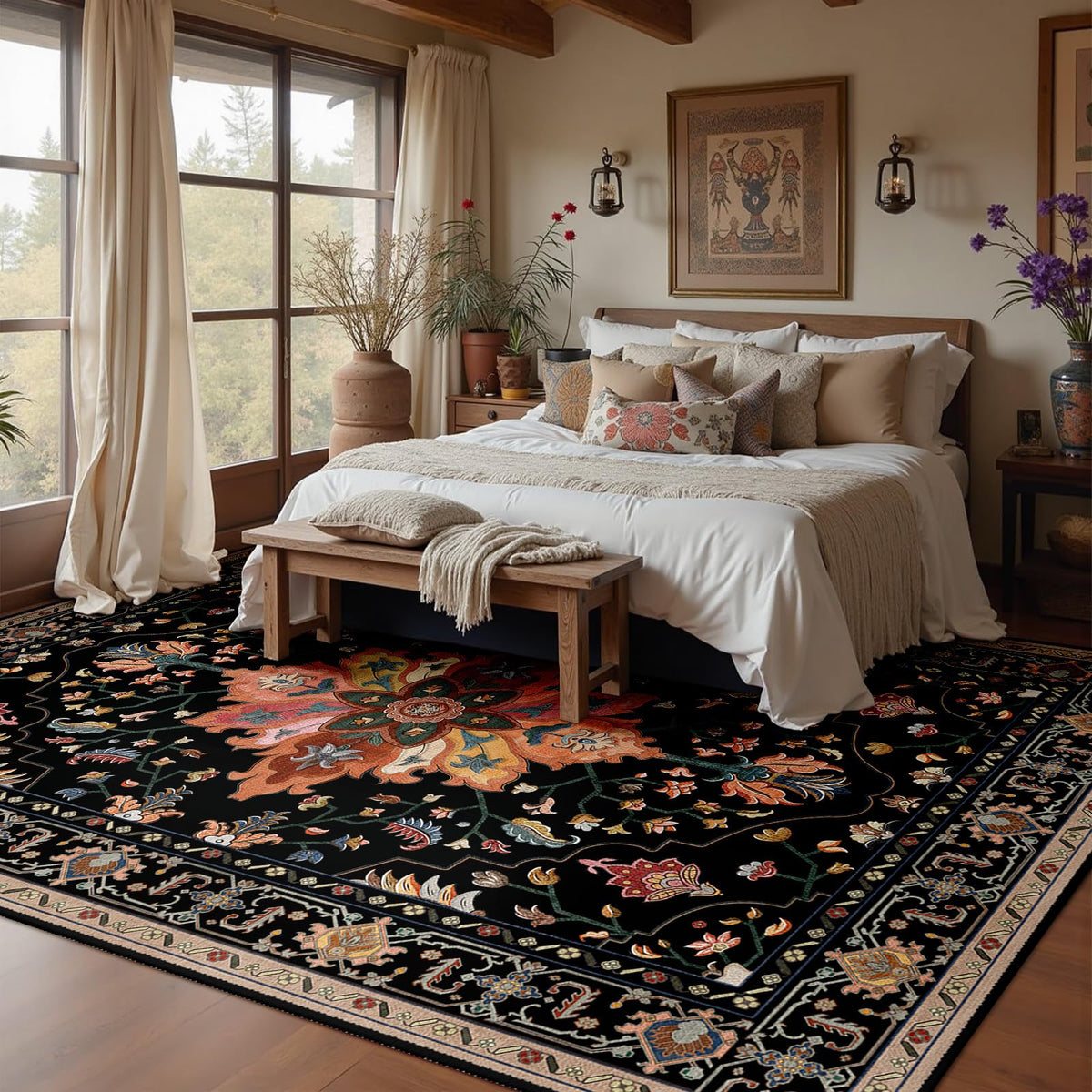 Washable Area Rug (Black/Colorful / 10' x 12' (Rectangular))