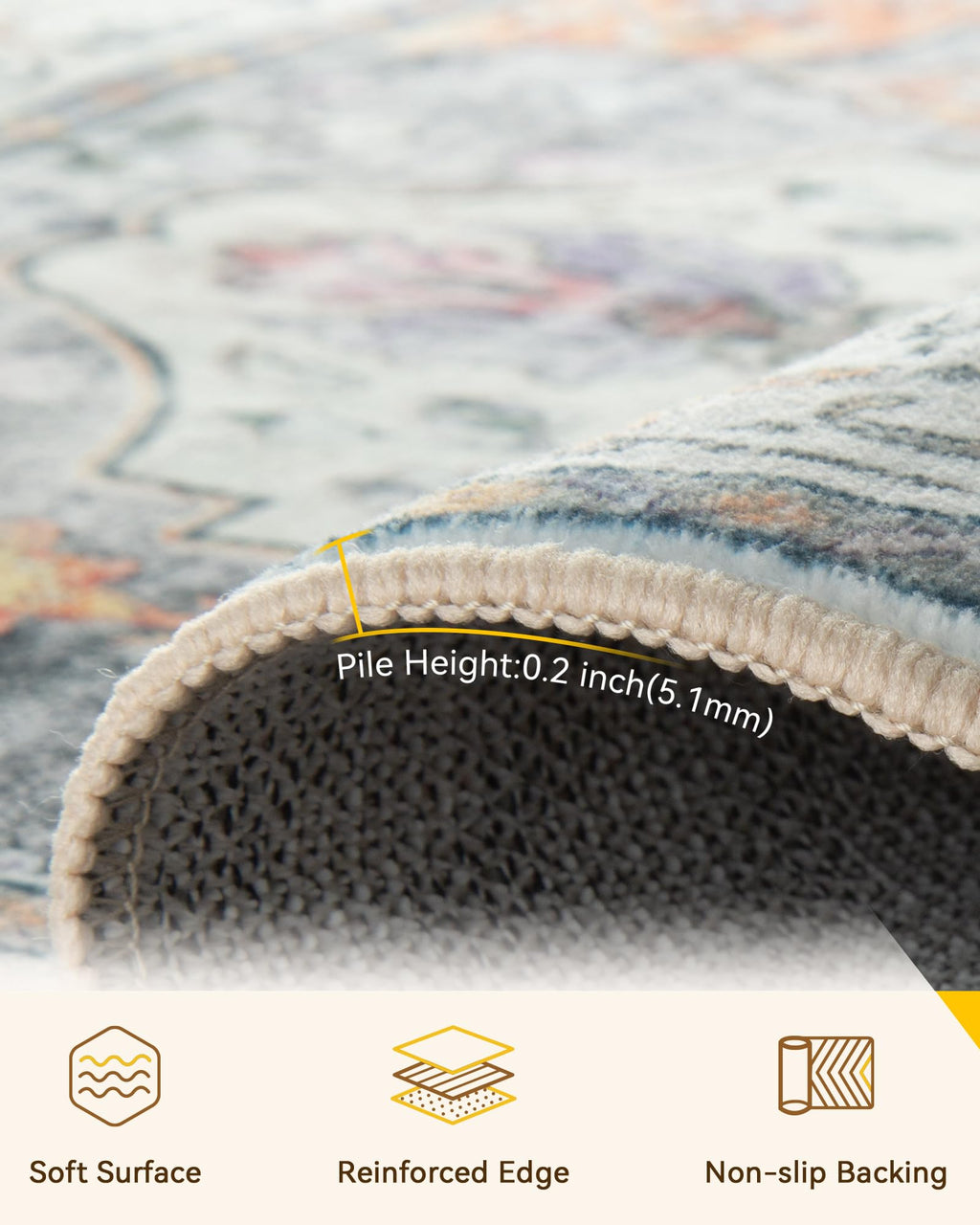 Washable Area Rug (Beige/Carbon Grey/Orange / 2' x 5' (Rectangular))